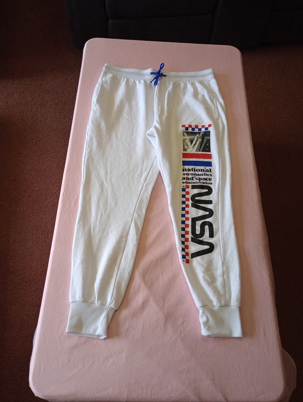 NASA Joggers Drawstring Pocketed Sweatpants Bright White Men's Size L